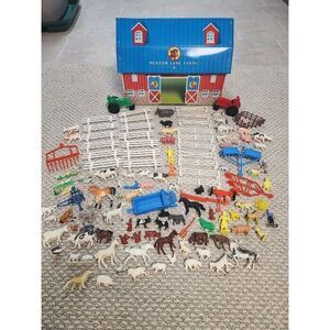 Vintage 50s & 60s Ohio Art Tin Litho Meadow Lane Farms w/farm equipment, animals